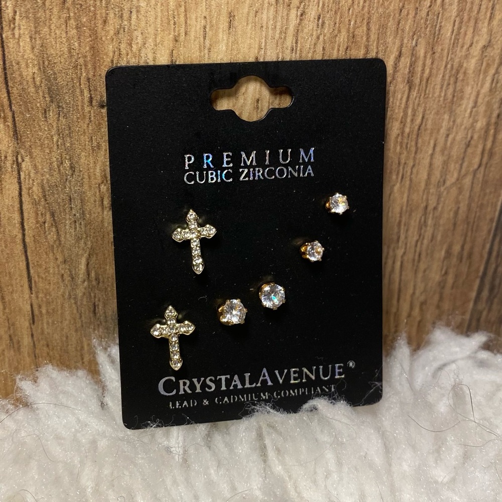 Gold tone earring set Cubic Zirconia